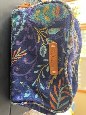 Canvas Floral Zip Pouch - Navy with Teal & Orange